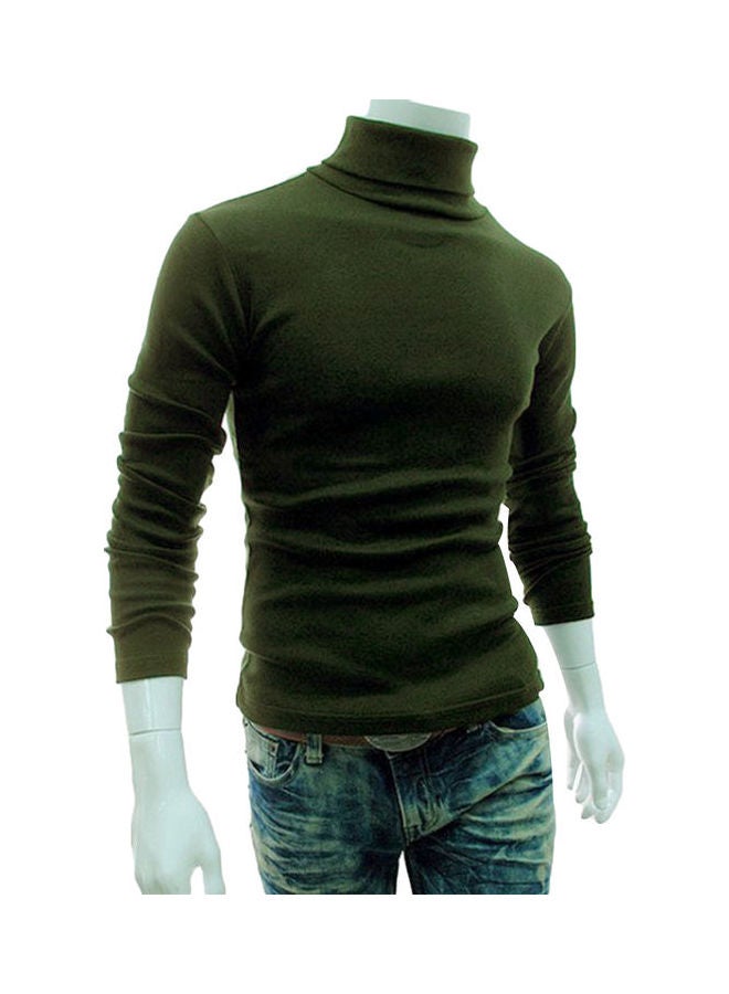 Turtleneck Cotton Pullover Sweater Army Green