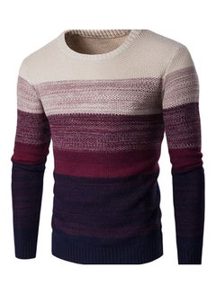 Generic Long Sleeve Patchwork Knitted Pullover Sweater Wine Red  - Image 1