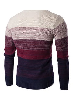 Generic Long Sleeve Patchwork Knitted Pullover Sweater Wine Red  - Image 2