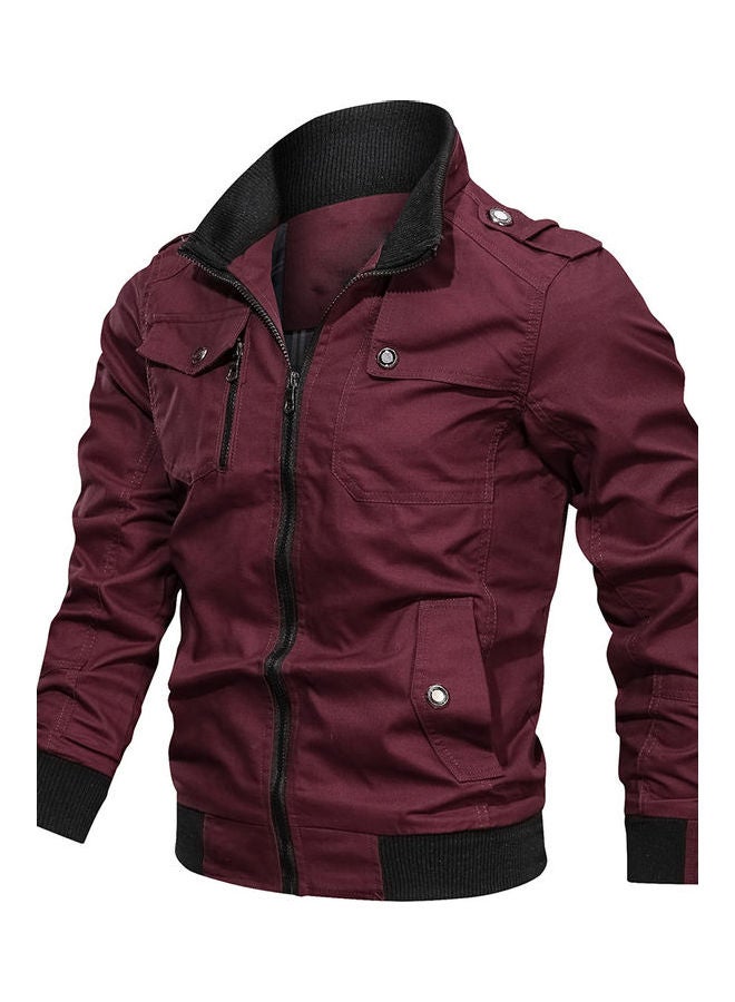 Generic - Long Sleeve Stand Collar Jacket Red - Image 1