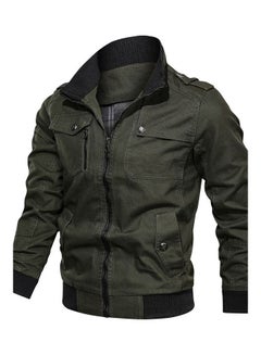 Long Sleeve Stand Collar Jacket Army Green