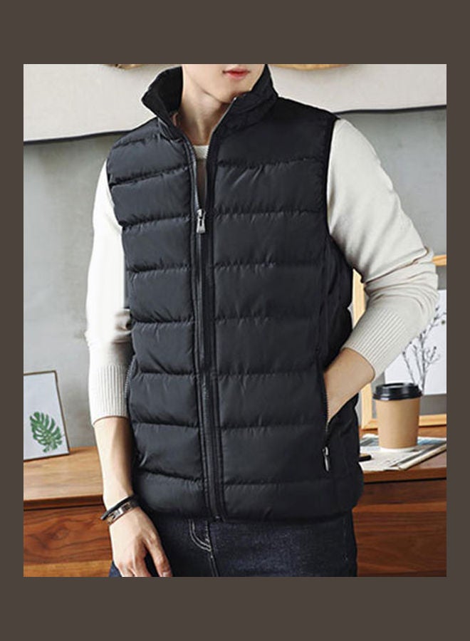 Stand Collar Cotton Waistcoat Black  - Image 2