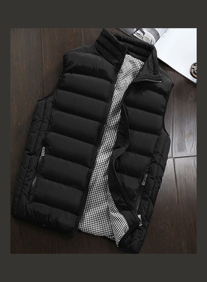 Stand Collar Cotton Waistcoat Black  - Image 1