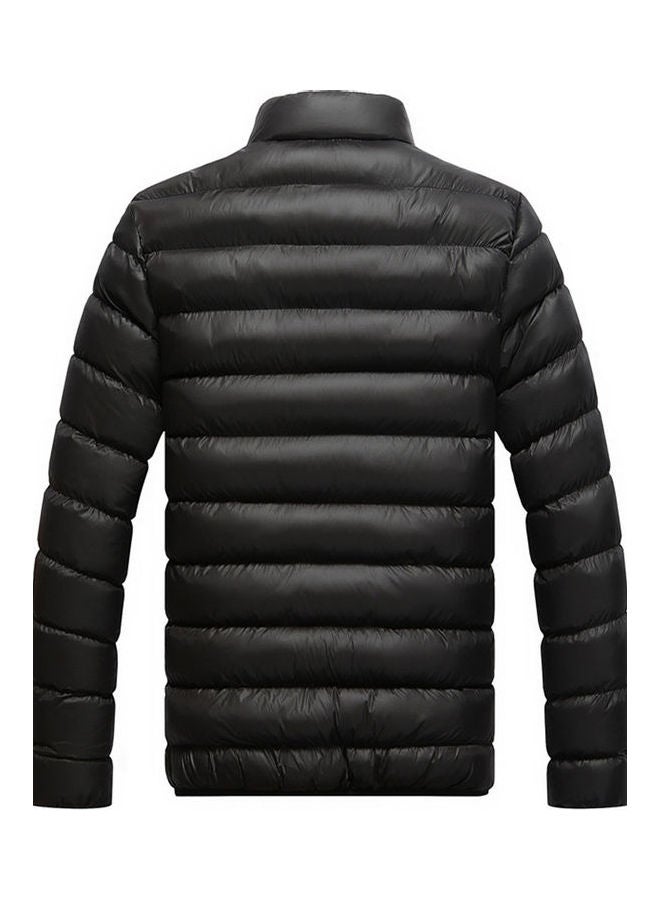 Long Sleeve Collar Down Jacket Black - Image 2