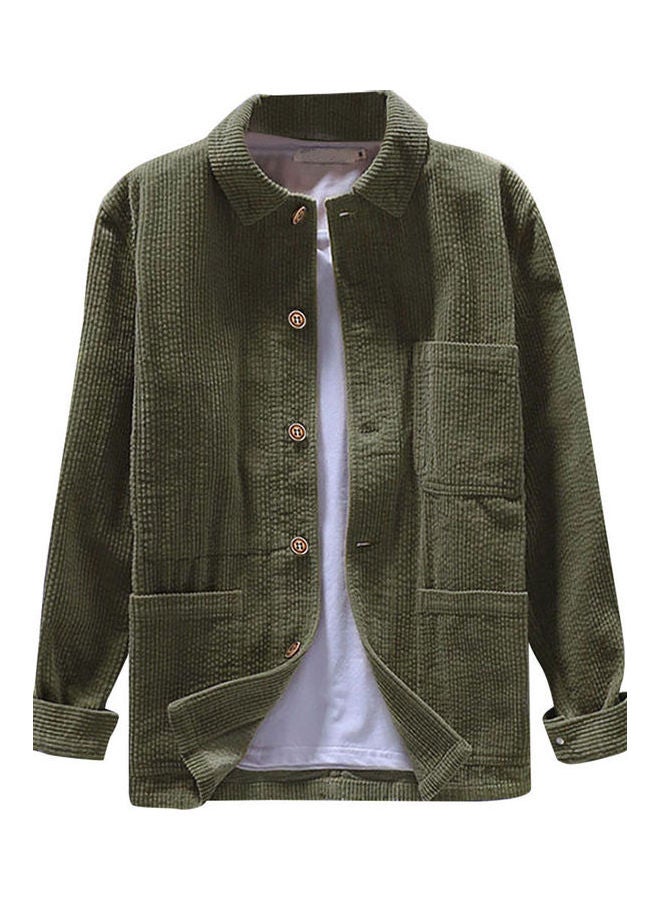 Long Sleeve Turn Down Collar Shirt Green 