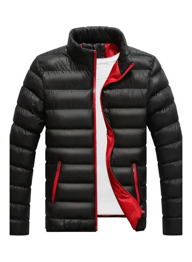 Long Sleeve Collar Down Jacket Black - Image 1
