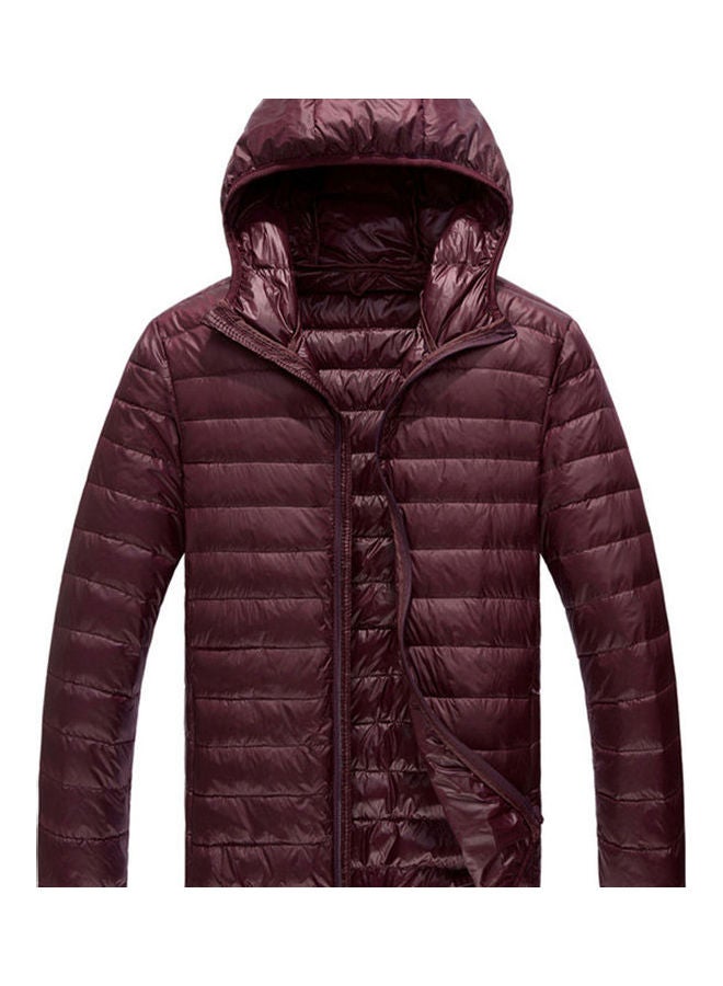 Winter Hooded Zipper Jacket Wine Red - Image 1