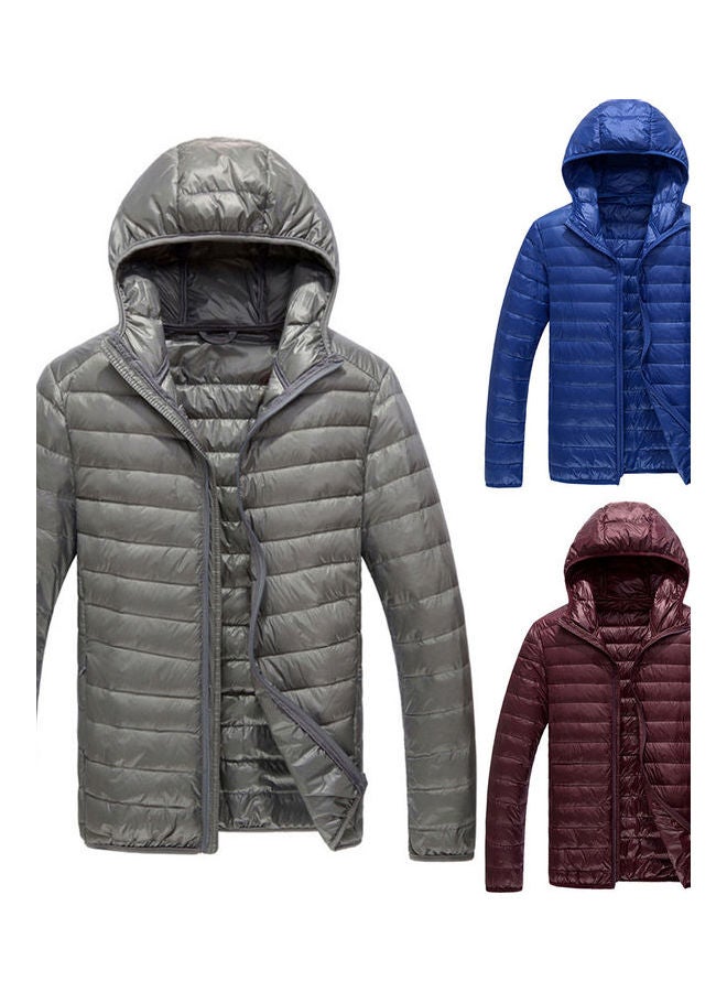 Winter Hooded Zipper Jacket Wine Red - Image 2