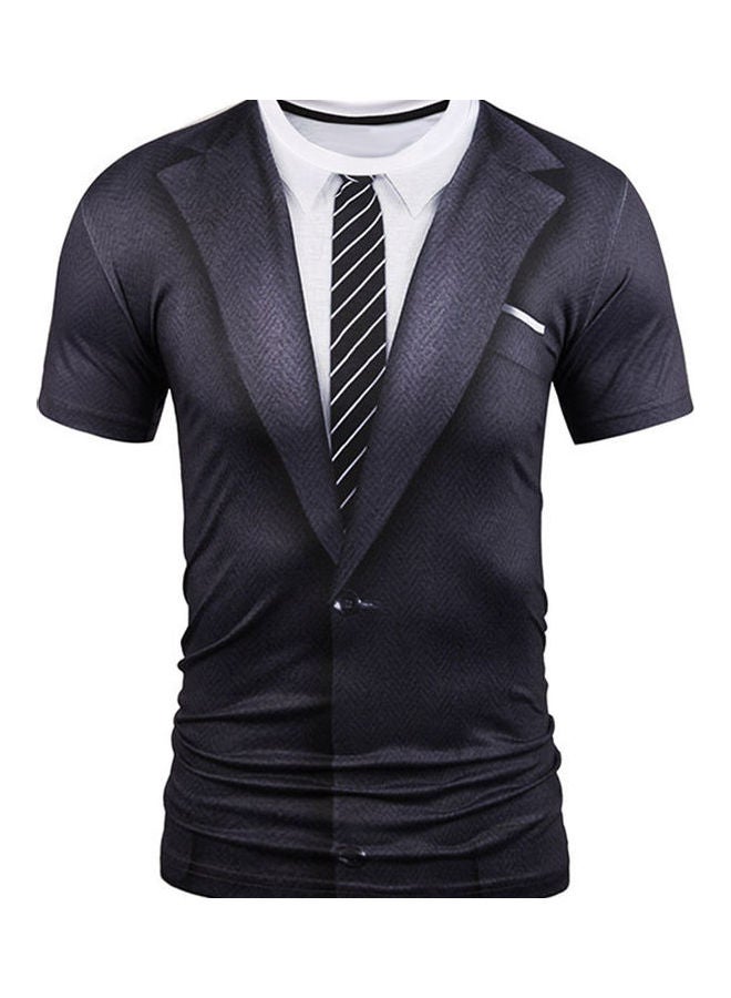 Fashion Men 3d Suit Tie Printed Tee Top Short Sleeve Round Neck Slim Fit T-Shirt Multicolour - Image 1