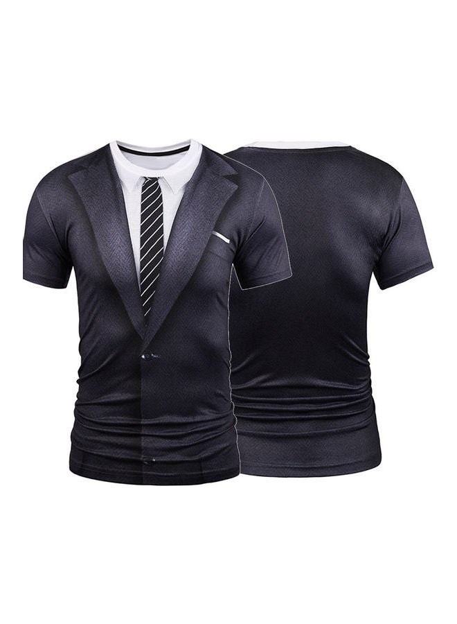 Fashion Men 3d Suit Tie Printed Tee Top Short Sleeve Round Neck Slim Fit T-Shirt Multicolour - Image 4