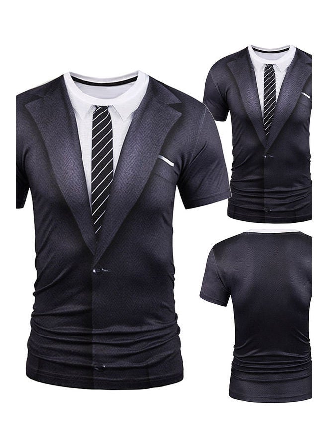 Fashion Men 3d Suit Tie Printed Tee Top Short Sleeve Round Neck Slim Fit T-Shirt Multicolour - Image 2