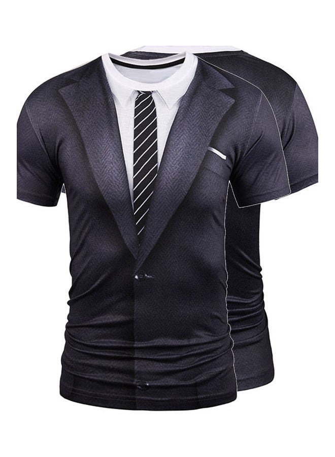 Fashion Men 3d Suit Tie Printed Tee Top Short Sleeve Round Neck Slim Fit T-Shirt Multicolour - Image 3