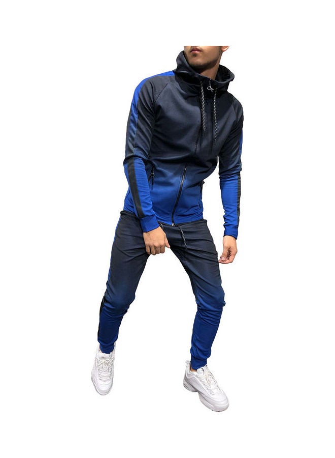 Generic Fashion Men Gradient Colour Sport Sweat Suit Hoodie Trousers Pants Set Tracksuit Blue 