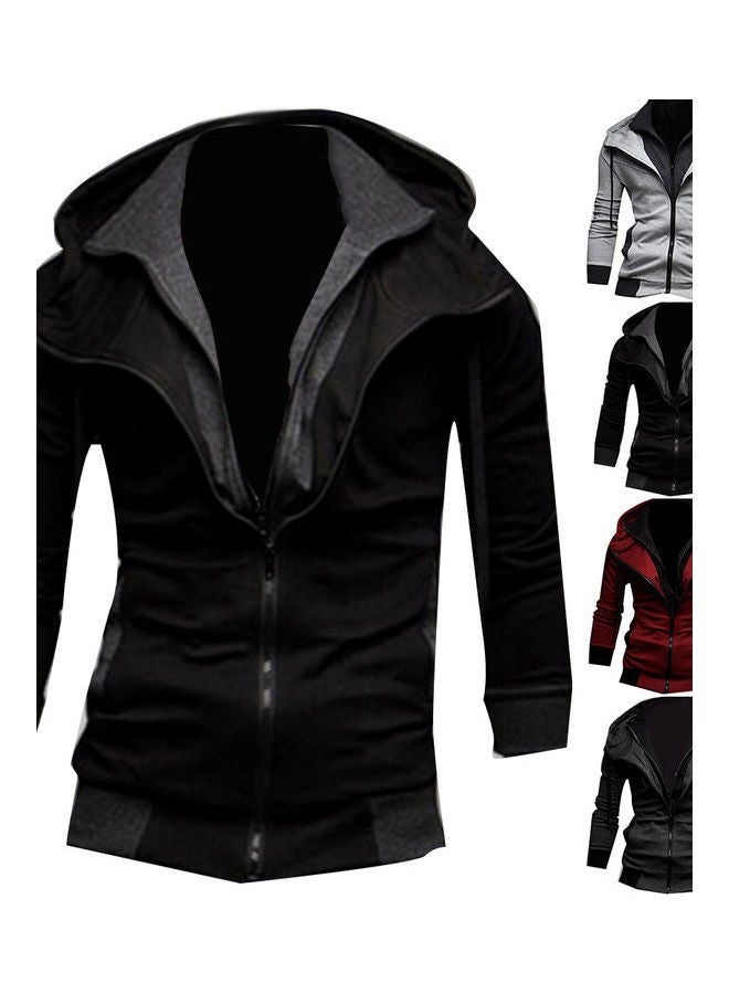Generic Plus Size Men Colour Block Long Sleeve Slim Fit Hooded Zipper Jacket Coat Outwear Black  - Image 2