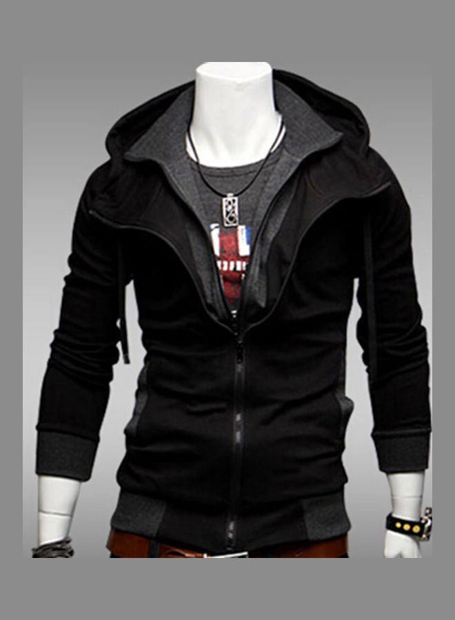 Plus Size Men Colour Block Long Sleeve Slim Fit Hooded Zipper Jacket Coat Outwear Dark Gray - Image 3