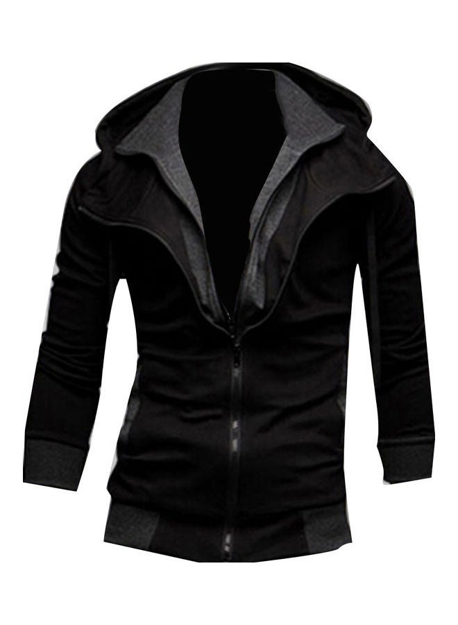 Generic Plus Size Men Colour Block Long Sleeve Slim Fit Hooded Zipper Jacket Coat Outwear Black  - Image 1