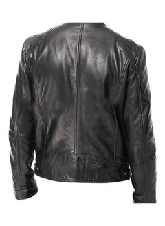 Generic Autumn Winter Men Stand Collar Zipper Faux Leather Motorcycle Jacket Black  - Image 4