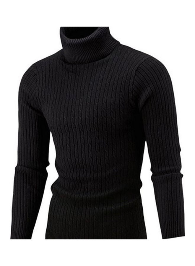 Fashion Men Turtleneck Solid Colour Long Sleeve Knitted Sweater Pullover Top Black - Image 1