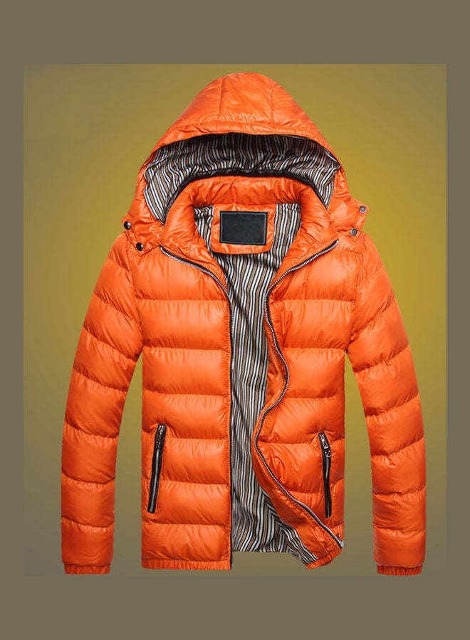 Winter Men Hoodie Zip Up Pocket Down Orange