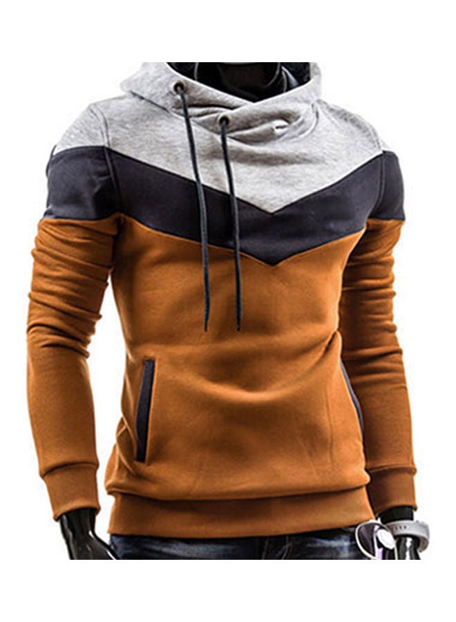 Fashion Hooded Pullover Camel/Grey/Black