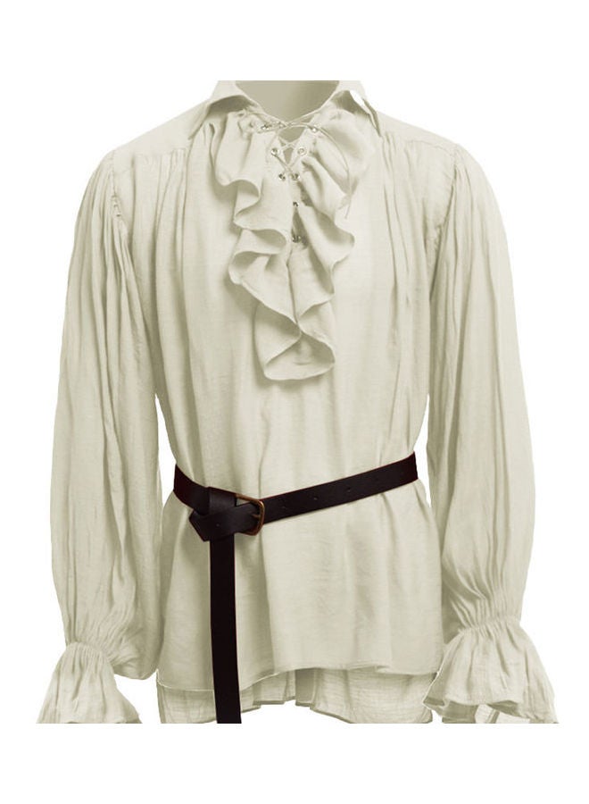 Plicated Stand Collar Medieval Shirt Beige