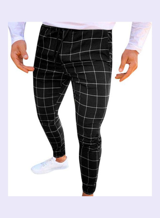 Plaid Print Drawstring Detail Trouser Black 