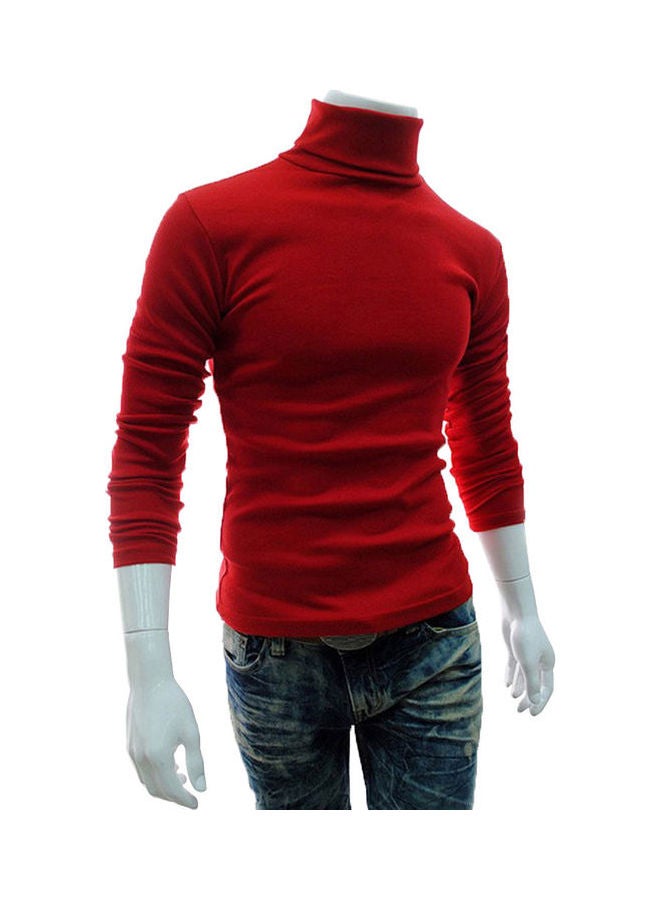 Autumn Turtle Neck Knitted Pullover Red