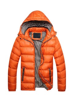 Stand Collar Hooded Down Jacket Orange