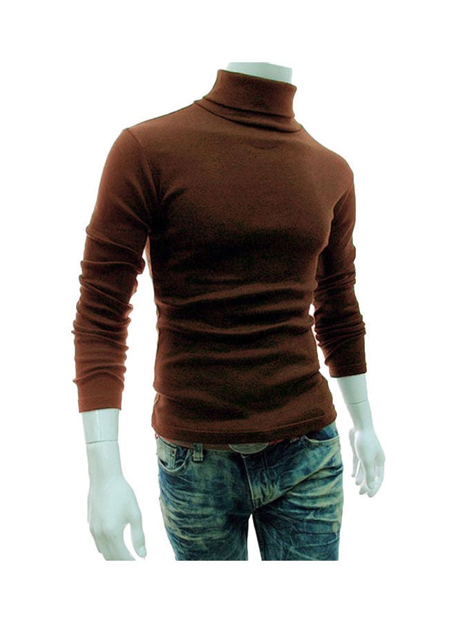 Turtleneck Cotton Pullover Sweater Coffee 