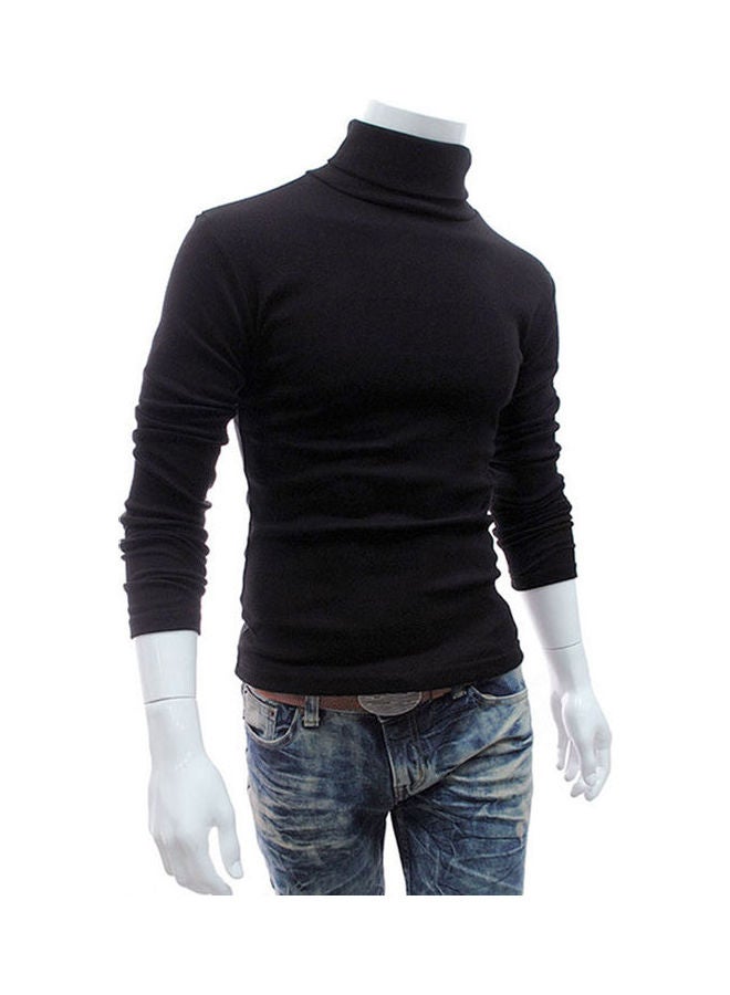 Turtleneck Cotton Pullover Sweater Black 