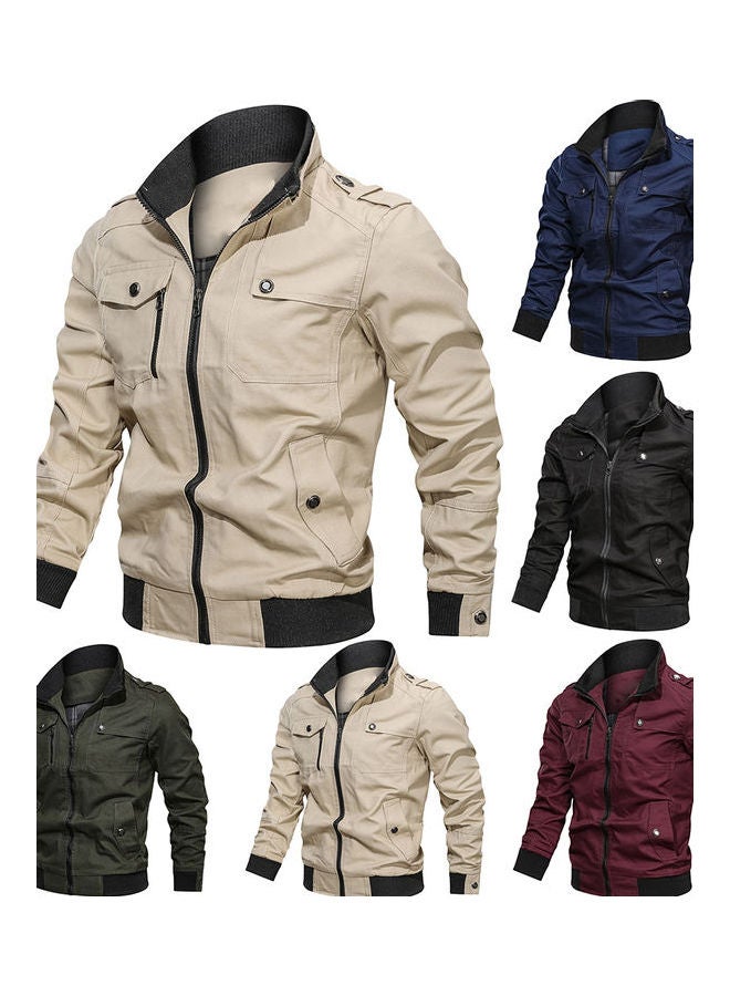 Generic - Long Sleeve Stand Collar Jacket Dark Blue - Image 1