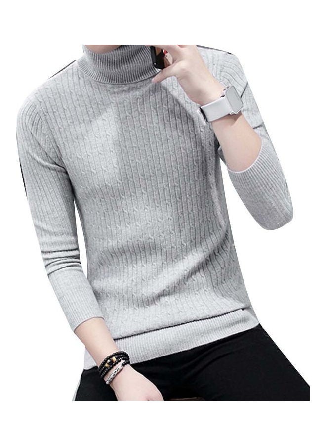 Solid Pattern Knitted Sweater Grey  - Image 1