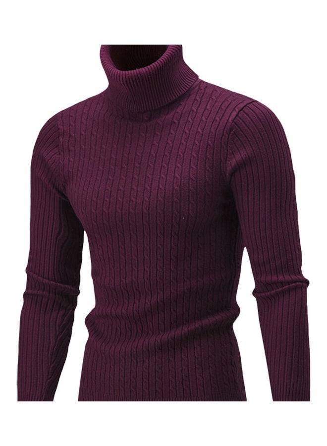 Winter Chic Men Solid Colour Turtleneck Long Sleeve Knitted Sweater Wine Red - Image 1