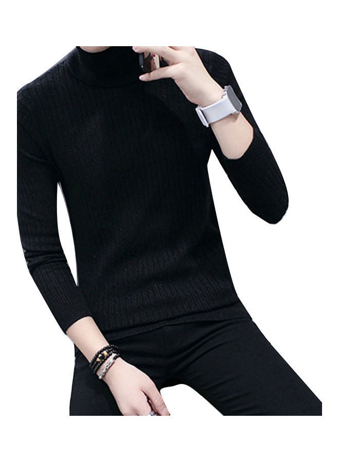 Men Slim Fit Thicken Warm Turtleneck Solid Colour Long Sleeve Knitted Sweater Black  - Image 1