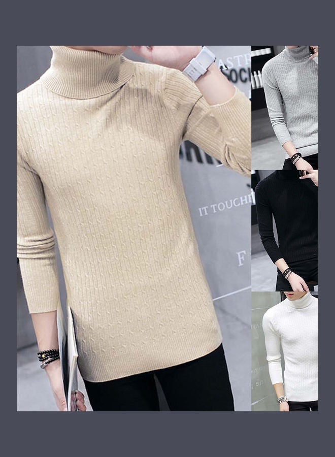 Men Slim Fit Thicken Warm Turtleneck Solid Colour Long Sleeve Knitted Sweater Black  - Image 2