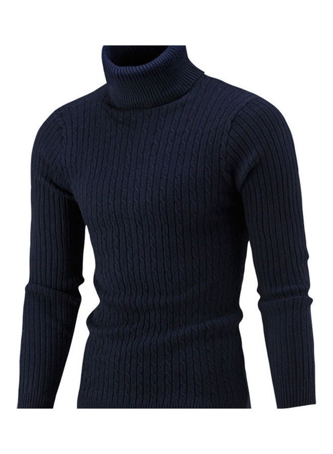 Winter Chic Men Solid Colour Turtleneck Long Sleeve Knitted Sweater Navy Blue - Image 1