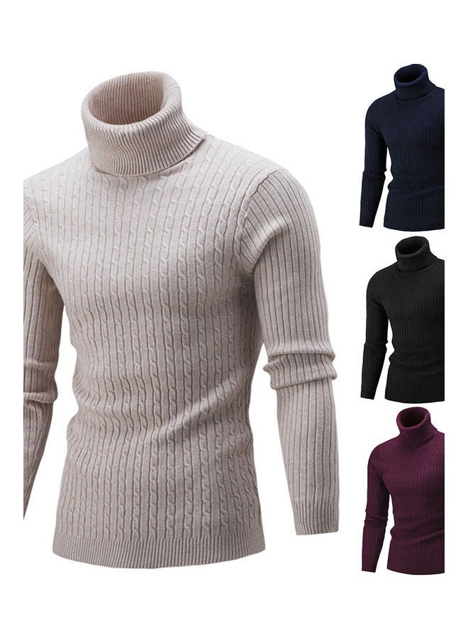 Winter Chic Men Solid Colour Turtleneck Long Sleeve Knitted Sweater White - Image 2