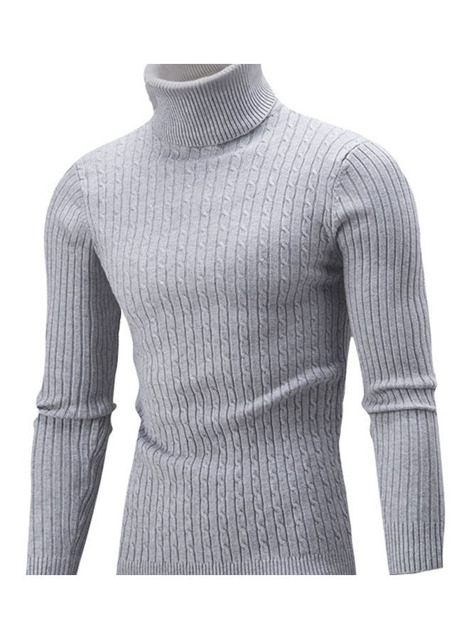 Winter Chic Men Solid Colour Turtleneck Long Sleeve Knitted Sweater Gray - Image 1