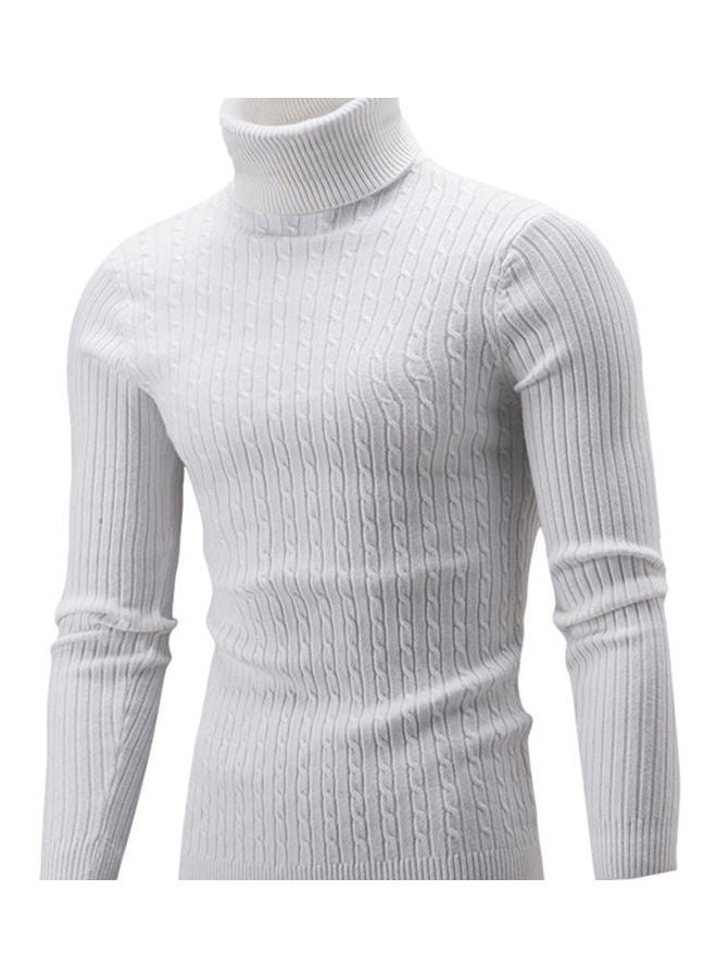 Winter Chic Men Solid Colour Turtleneck Long Sleeve Knitted Sweater White - Image 1