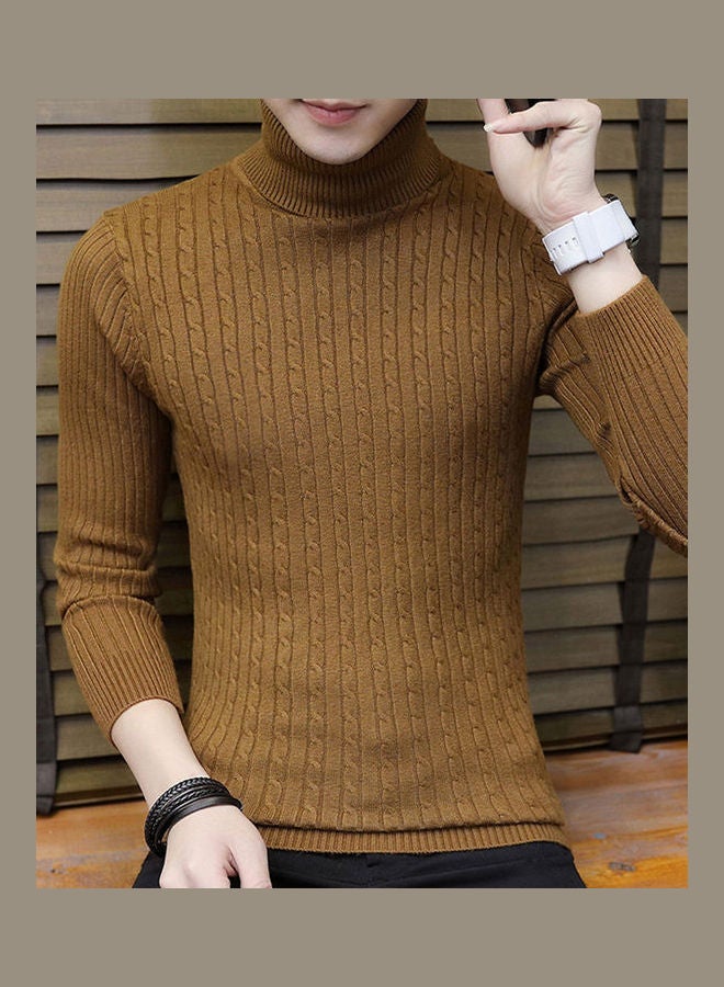 Winter Chic Men Solid Colour Turtleneck Long Sleeve Knitted Sweater Coffee - Image 3