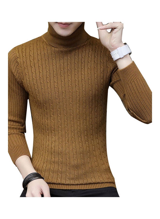 Winter Chic Men Solid Colour Turtleneck Long Sleeve Knitted Sweater Coffee - Image 1