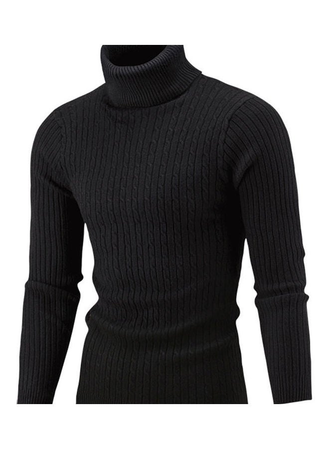 Winter Chic Men Solid Colour Turtleneck Long Sleeve Knitted Sweater Bottoming Top Black 