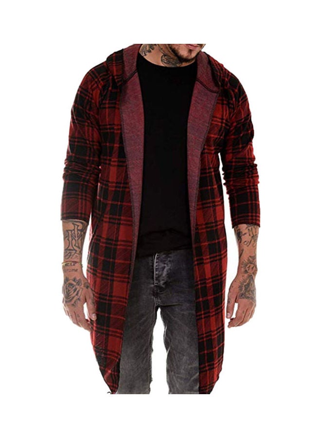 Generic - Autumn Fashion Men Plaid Print Long Sleeve Causal Hooded Shirt Coat Red - Image 1