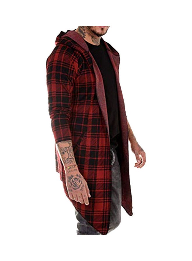 Generic - Autumn Fashion Men Plaid Print Long Sleeve Causal Hooded Shirt Coat Red - Image 1