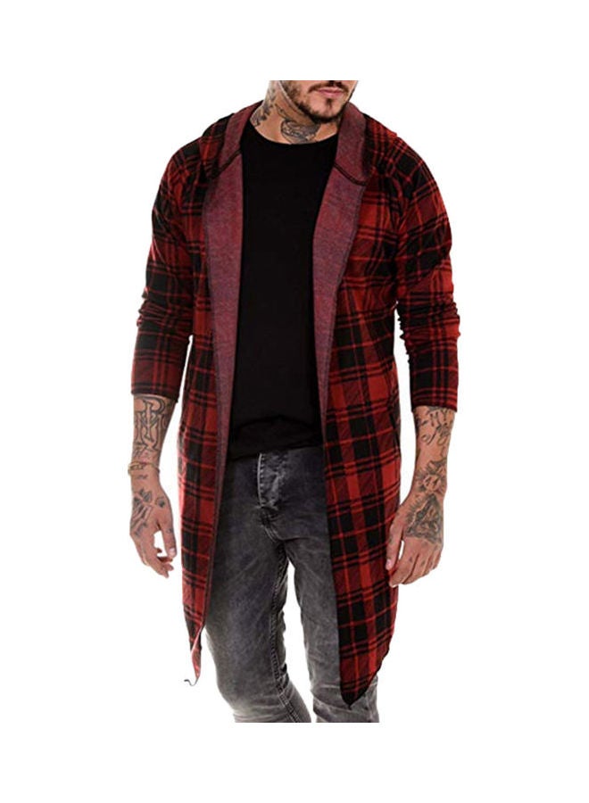 Generic - Autumn Fashion Men Plaid Print Long Sleeve Causal Hooded Shirt Coat Red - Image 1