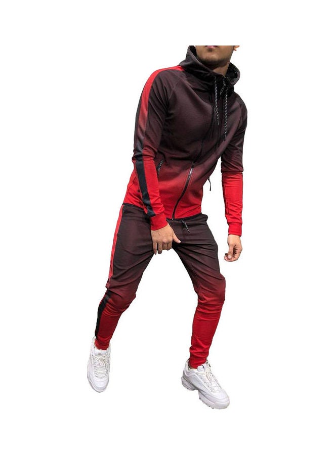 Generic Fashion Men Gradient Colour Sport Sweat Suit Hoodie Trousers Pants Set Tracksuit Red  - Image 1
