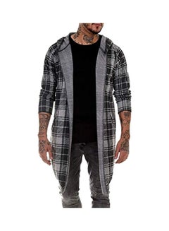 Autumn Fashion Men Plaid Print Long Sleeve Causal Hooded Shirt Coat Outwear Light Gray