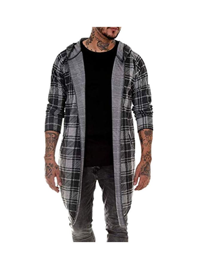 Generic - Autumn Fashion Men Plaid Print Long Sleeve Causal Hooded Shirt Coat Outwear Light Gray - Image 1