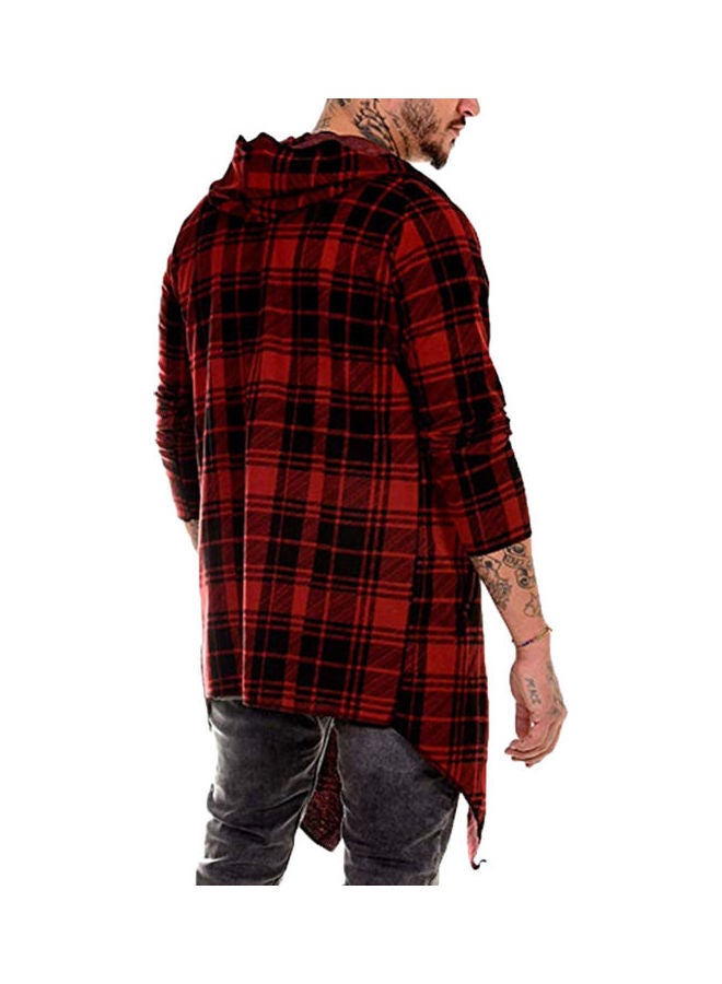 Generic - Autumn Fashion Men Plaid Print Long Sleeve Causal Hooded Shirt Coat Red - Image 1