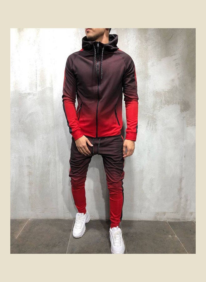 Generic Fashion Men Gradient Colour Sport Sweat Suit Hoodie Trousers Pants Set Tracksuit Red  - Image 2